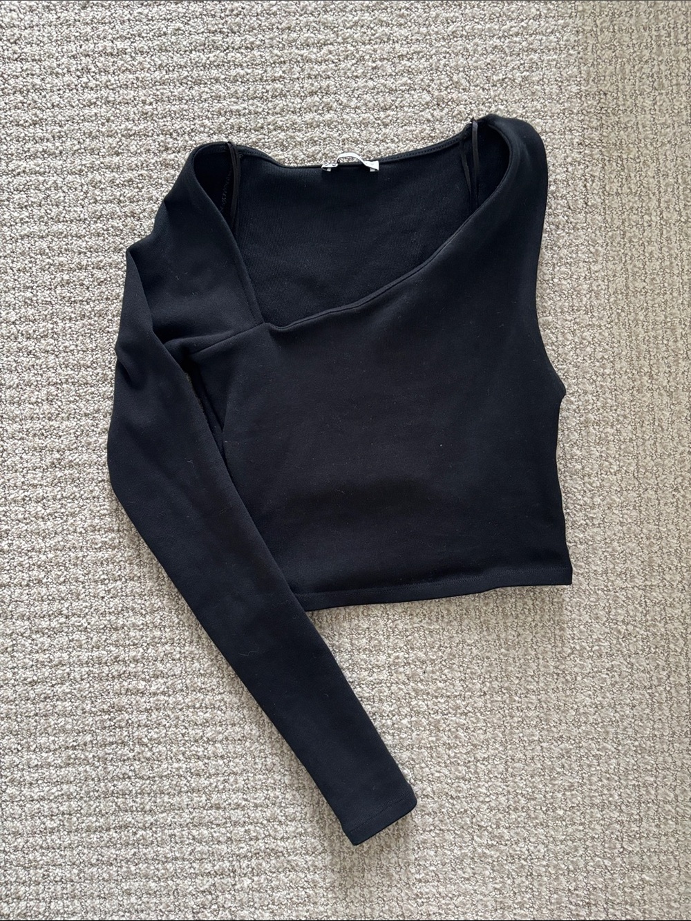 ZARA Black One-Shoulder Long-Sleeve Crop Top - Women